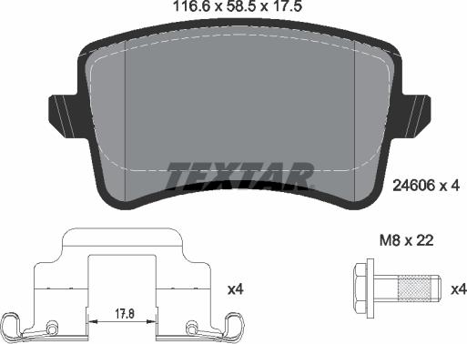 Textar 2460602 - Тормозные колодки, дисковые, комплект unicars.by