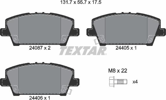 Textar 2408701 - Тормозные колодки, дисковые, комплект unicars.by