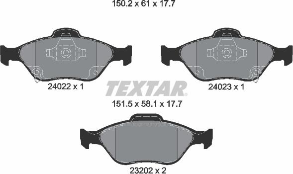 Textar 2402201 - Тормозные колодки, дисковые, комплект unicars.by