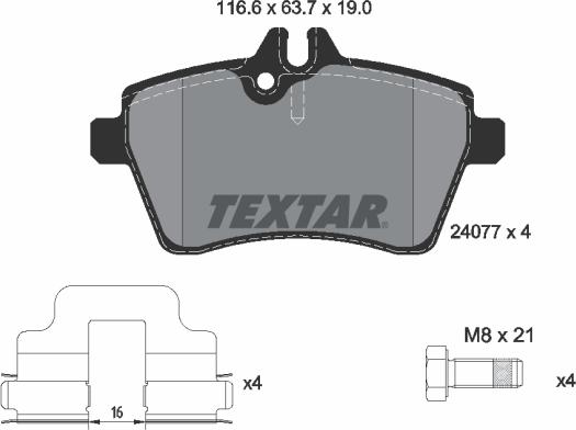 Textar 2407701 - Тормозные колодки, дисковые, комплект unicars.by