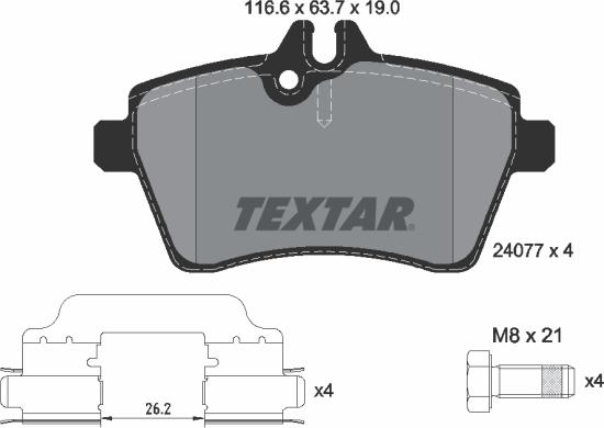 Textar 2407702 - Тормозные колодки, дисковые, комплект unicars.by