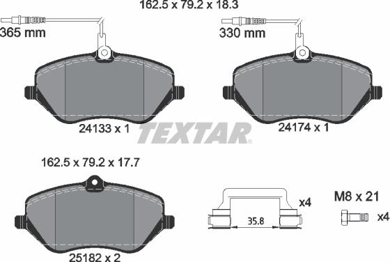 Textar 2413303 - Тормозные колодки, дисковые, комплект unicars.by