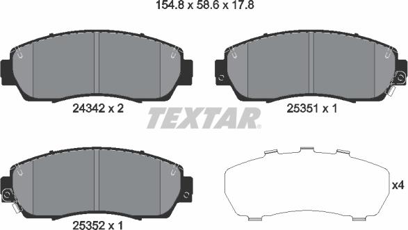 Textar 2434201 - Тормозные колодки, дисковые, комплект unicars.by