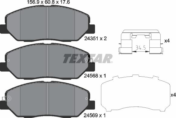 Textar 2435101 - Тормозные колодки, дисковые, комплект unicars.by