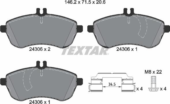 Textar 2430603 - Тормозные колодки, дисковые, комплект unicars.by