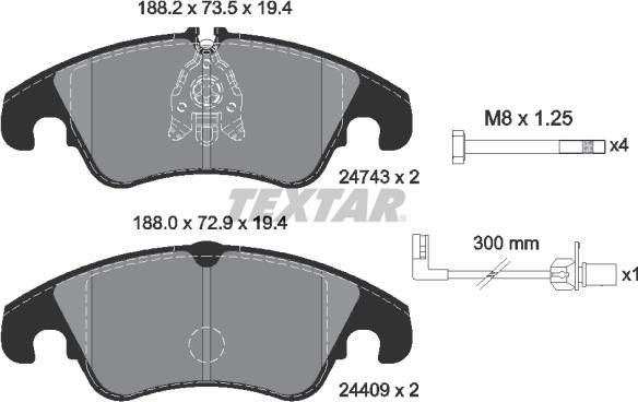 Textar 2474381 - Тормозные колодки, дисковые, комплект unicars.by