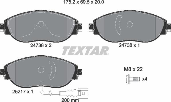 Textar 2473801 - Тормозные колодки, дисковые, комплект unicars.by