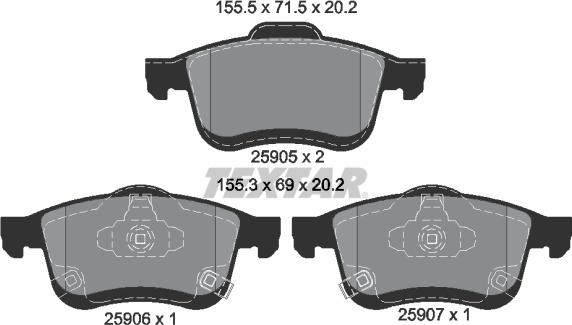 Textar 2590501 - Тормозные колодки, дисковые, комплект unicars.by