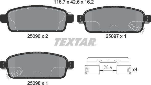 Textar 2509606 - Тормозные колодки, дисковые, комплект unicars.by