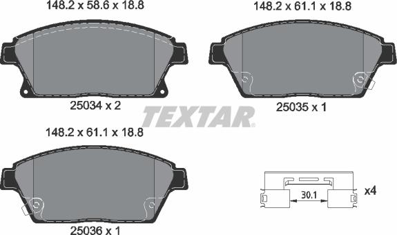 Textar 2503481 - Тормозные колодки, дисковые, комплект unicars.by