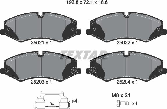 Textar 2502201 - Тормозные колодки, дисковые, комплект unicars.by