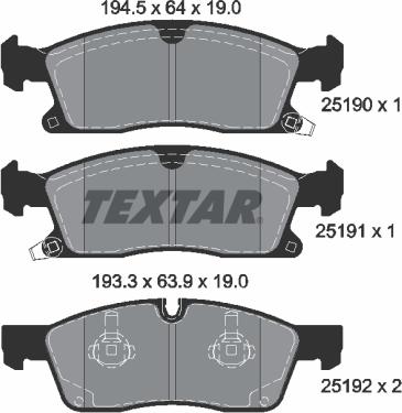 Textar 2519002 - Тормозные колодки, дисковые, комплект unicars.by