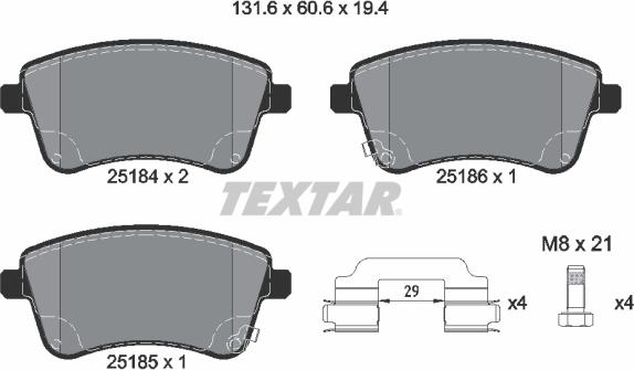 Textar 2518401 - Тормозные колодки, дисковые, комплект unicars.by