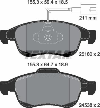 Textar 2518001 - Тормозные колодки, дисковые, комплект unicars.by