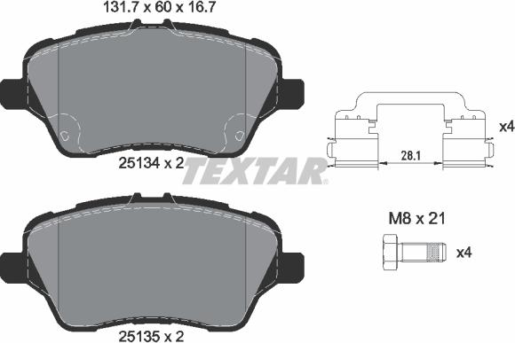 Textar 2513402 - Тормозные колодки, дисковые, комплект unicars.by