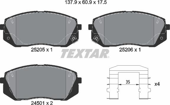 Textar 2520501 - Тормозные колодки, дисковые, комплект unicars.by