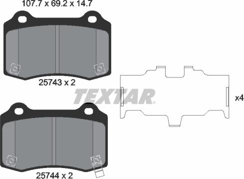 Textar 2574301 - Тормозные колодки, дисковые, комплект unicars.by