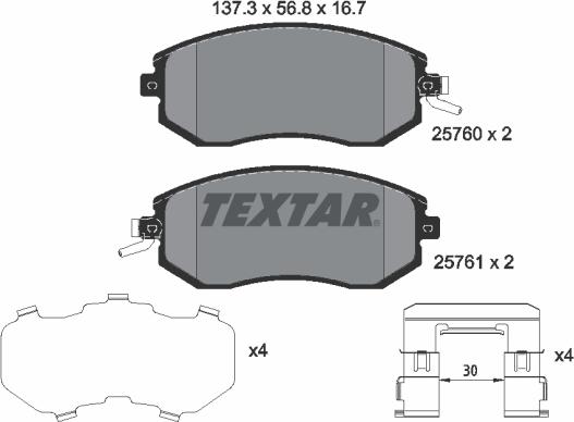 Textar 2576001 - Тормозные колодки, дисковые, комплект unicars.by