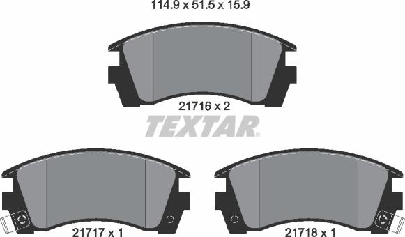 Textar 2171602 - Тормозные колодки, дисковые, комплект unicars.by