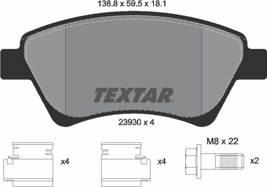 Textar 2393001 - Тормозные колодки, дисковые, комплект unicars.by