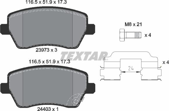 Textar 2397302 - Тормозные колодки, дисковые, комплект unicars.by