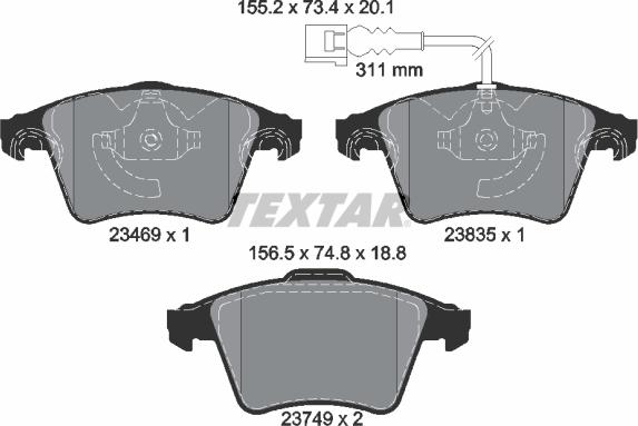 Textar 2346901 - Тормозные колодки, дисковые, комплект unicars.by