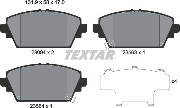 Textar 2309401 - Тормозные колодки, дисковые, комплект unicars.by