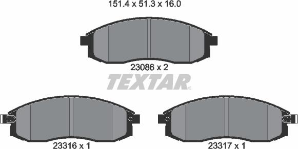 Textar 2308602 - Тормозные колодки, дисковые, комплект unicars.by