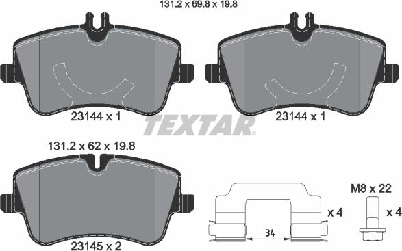 Textar 2314402 - Тормозные колодки, дисковые, комплект unicars.by