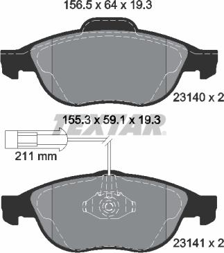 Textar 2314002 - Тормозные колодки, дисковые, комплект unicars.by