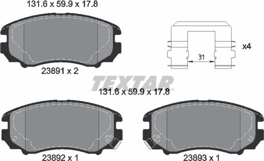 Textar 2389105 - Тормозные колодки, дисковые, комплект unicars.by