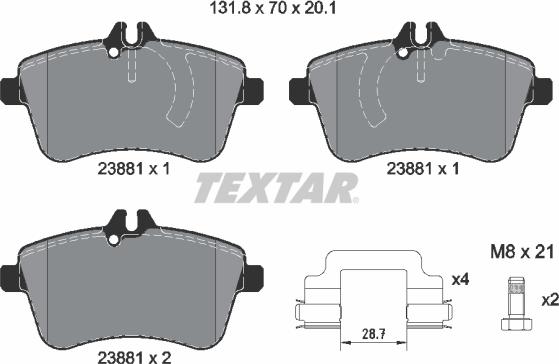 Textar 2388101 - Тормозные колодки, дисковые, комплект unicars.by