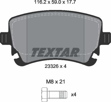 Textar 2332608 - Тормозные колодки, дисковые, комплект unicars.by