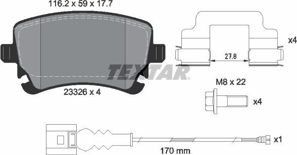 Textar 2332602 - Тормозные колодки, дисковые, комплект unicars.by