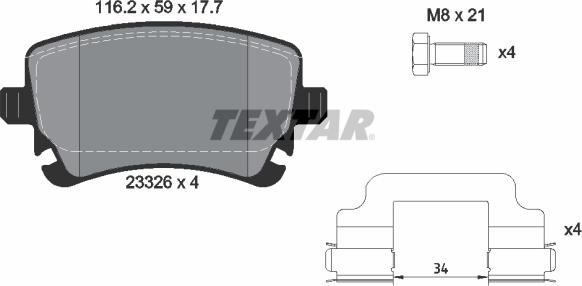 Textar 2332607 - Тормозные колодки, дисковые, комплект unicars.by