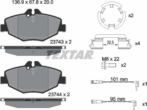 Textar 2374303 - Тормозные колодки, дисковые, комплект unicars.by