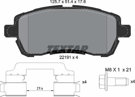 Textar 2219103 - Тормозные колодки, дисковые, комплект unicars.by