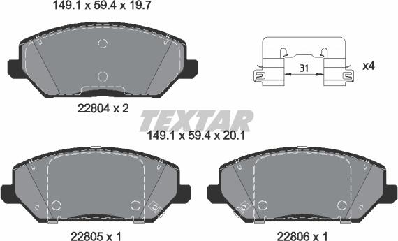 Textar 2280401 - Тормозные колодки, дисковые, комплект unicars.by