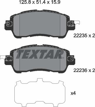 Textar 2223501 - Тормозные колодки, дисковые, комплект unicars.by