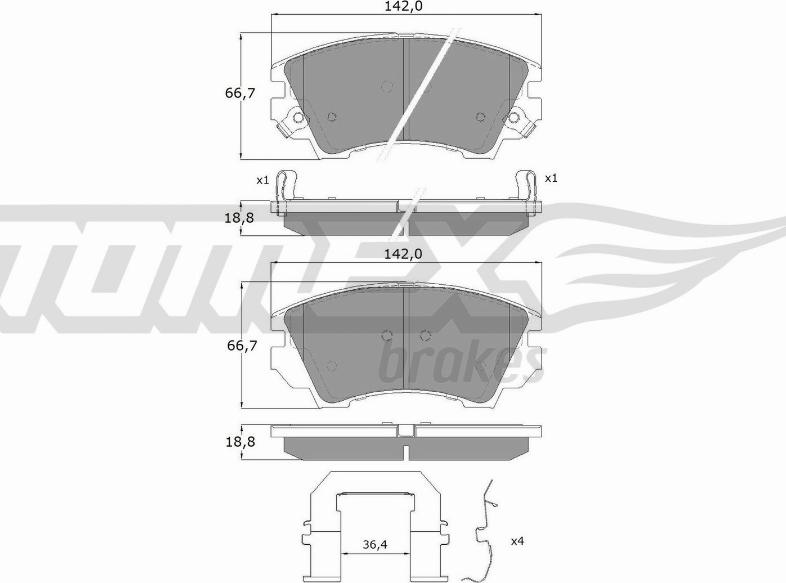 TOMEX brakes TX 16-34 - Тормозные колодки, дисковые, комплект unicars.by