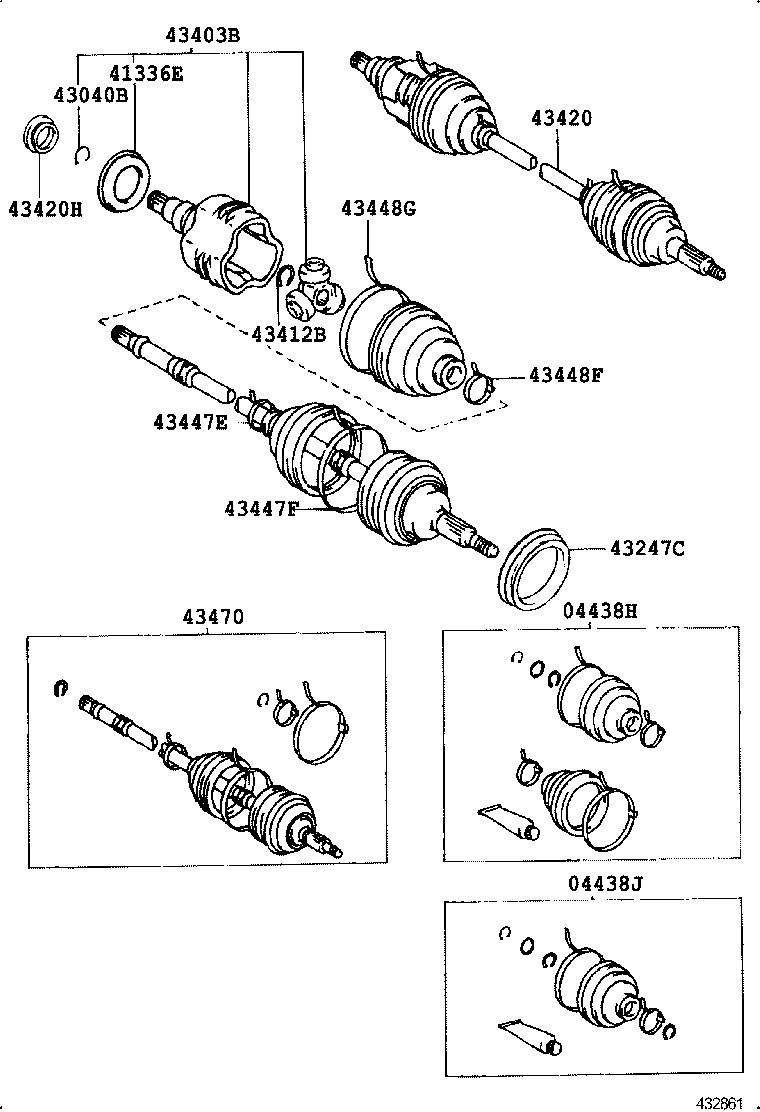 TOYOTA 43420-12040 - Шарнирный комплект, ШРУС, приводной вал unicars.by