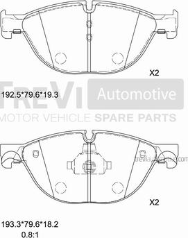 Trevi Automotive PF1445 - Тормозные колодки, дисковые, комплект unicars.by