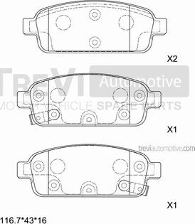 Trevi Automotive PF1443 - Тормозные колодки, дисковые, комплект unicars.by