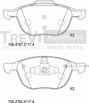 Trevi Automotive PF1452 - Тормозные колодки, дисковые, комплект unicars.by