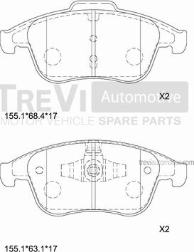 Trevi Automotive PF1404 - Тормозные колодки, дисковые, комплект unicars.by