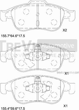 Trevi Automotive PF1403 - Тормозные колодки, дисковые, комплект unicars.by