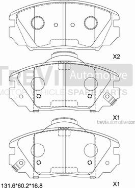 Trevi Automotive PF1436 - Тормозные колодки, дисковые, комплект unicars.by