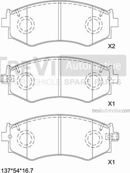 Trevi Automotive PF1554 - Тормозные колодки, дисковые, комплект unicars.by