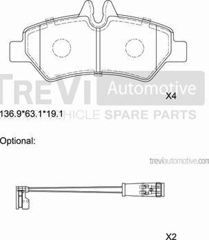 Trevi Automotive PF1646 - Тормозные колодки, дисковые, комплект unicars.by