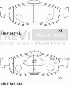 Trevi Automotive PF1601 - Тормозные колодки, дисковые, комплект unicars.by